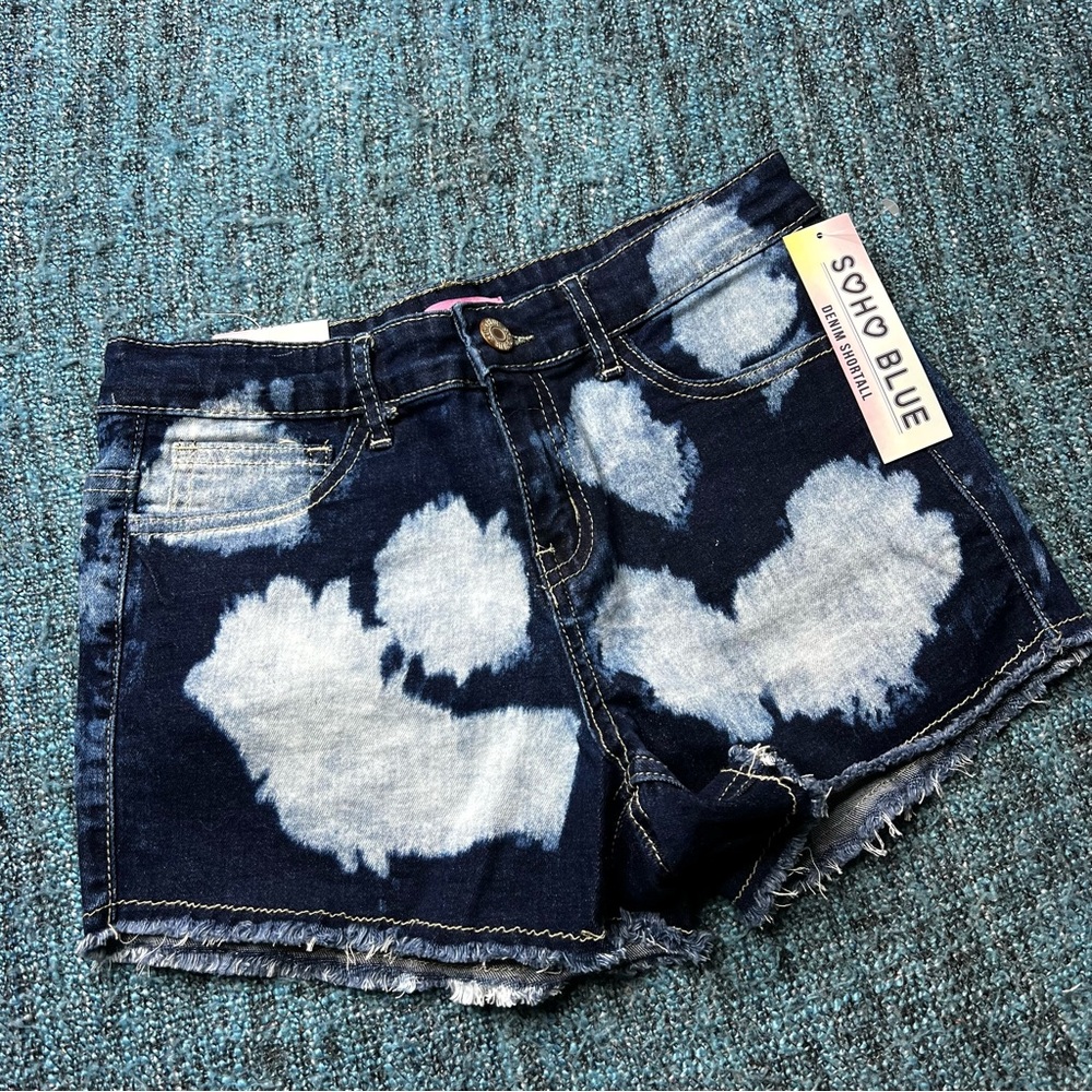 Soho Blue Youth Girl's Bleach Dyed Denim Cutoff Shorts